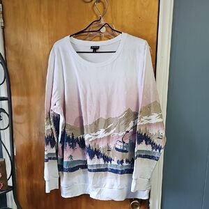 Torrid Size 2 White and Pink Graphic Long Sleeve Shirt